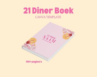 21 Diner Boek, Aanpasbaar Canva Template, 100+ pagina's, Sunset, Verjaardag, 21 Jaar