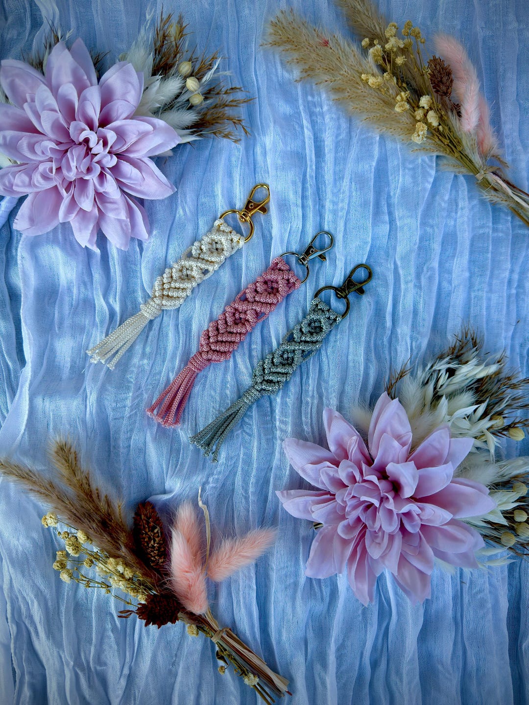 Macrame Key Ring With Knotted Pattern Made From High-quality Polyester ...