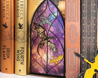 Fantasy Dragon Bookshelf Decor, Wooden Book Corner Display, Dragon Library Shelf Ornament, 3D Gift for Book Lovers (No Candle Included)