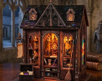 Book Nook Kit | Hogg’s Magical DIY House 3D Puzzle | Halloween Miniature Fantasy House Model | Bookshelf Decor Gift