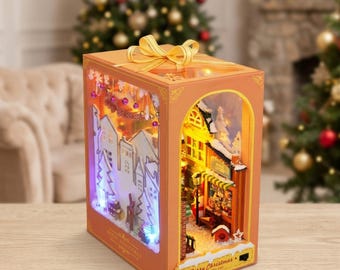 Christmas Miniature House Kit, Lighted Winter Village Diorama, DIY Holiday Scene, Festive Table Decor, Christmas Gift for Craft Lovers