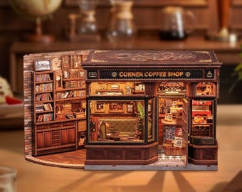 Kit de bricolaje para crear un acogedor rincón de lectura tipo cafetería, mini cafetería con LED, casa de muñecas de madera 3D, regalo para adolescentes y adultos.