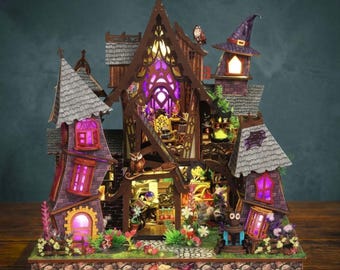 Magical Miniature Castle Kit | DIY Fantasy Cottage Witch Castle | LED Miniature Dollhouse Decor | Enchanted Castle Home Decor Gift