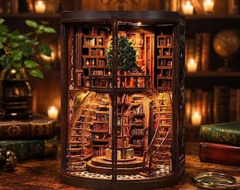 Halloween Miniature Library Diorama, Wooden Bookshelf Scene, Cozy Reading Room Decor, Book Lover Gift,  3D Wooden Puzzle