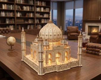 DIY Taj Mahal 3D Wooden Puzzle Kit with LED Light, Laser Cut Architecture Model, Landmark Building Craft Kit, Desk Decor Gift