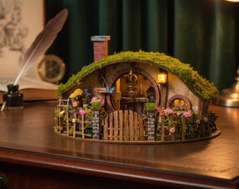 Magic Ring Cottage 3D Wooden Puzzle, DIY Miniature Cottage Kit with LED Lights, Natural Style Dollhouse Ornament, Gift Decoration