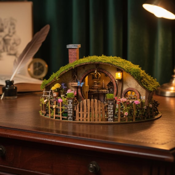 Magic Ring Cottage 3D Wooden Puzzle, DIY Miniature Cottage Kit with LED Lights, Natural Style Dollhouse Ornament, Gift Decoration