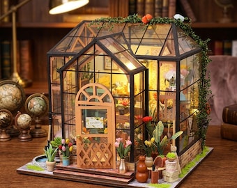 Casa de flores en 3D, modelo de madera, habitación de flores para niñas (hazlo tú mismo), adorno de escritorio, juguete artesanal hecho a mano, regalo para niños.