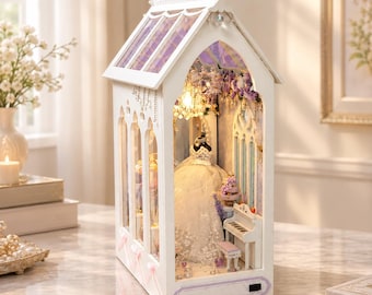 Princess Wedding Book Nook Kit, DIY Miniature Dollhouse Diorama, Wooden Puzzle with LED Light, Romantic Bookshelf Decor, Gift for Her