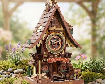 Reloj de cuco vintage ROKR, rompecabezas de madera 3D, modelo de reloj mecánico para armar, regalo de decoración para el hogar hecho a mano para adultos.