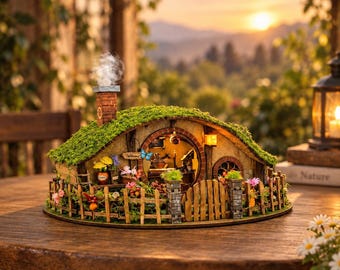 Magic Ring Cottage 3D Wooden Puzzle, DIY Miniature Cottage Kit with LED Lights, Natural Style Dollhouse Ornament, Gift Decoration