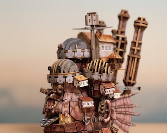 Rompecabezas 3D de madera para construir un castillo andante / Kit de modelo de fortaleza móvil steampunk / Decoración de arquitectura fantástica