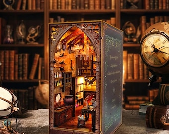DIY Magic Academy Book Nook Kit – Light-Up Wizard Library Diorama, Fantasy Bookshelf Decor