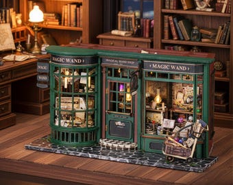 DIY Wizard Book Nook | Magical Wand Shop Miniature Kit with Enchanted Trinkets | Fantasy Shelf Insert | Perfect Gift for Magic Lovers