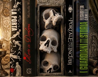 Gothic Skull Book Nook, 3D Printed Skull Bookend, Halloween Shelf Decor, Dark Academia Skeleton Ornament, Fantasy Gothic Desk Display