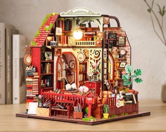 Kit para crear un rincón secreto con pergaminos, sujetalibros miniatura de madera en 3D, inserto iluminado para estantería, regalo decorativo con diseño de rompecabezas arquitectónico.