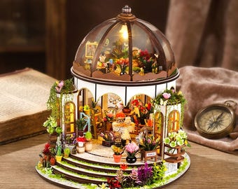 Kit de rincón de lectura con jardín colgante – Casa de madera miniatura 3D iluminada