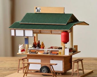 DIY Miniature Sushi Bar Kit, Wooden Street Food Stall Diorama with Light, 3D Craft Model for Ages 15+, Shelf Decor Gift for Sushi Fans