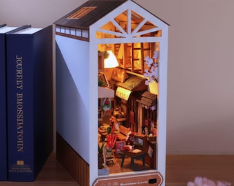 Santorini Book Nook Kit | DIY Mediterranean Alley Miniature with LED Lights
