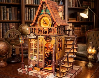 Casa mágica de madera en miniatura 3D con forma de rueda del tiempo para armar, modelo de ensamblaje cortado con láser, juguete de decoración para el hogar para adolescentes y adultos.