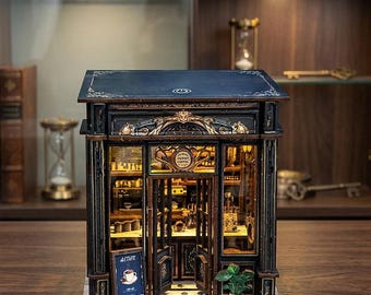 DIY Book Nook Kit Coffee Shop |  Miniature House 3D Wooden Puzzle | Bookend Model Kit  |  Shelf Decor Craft Gift