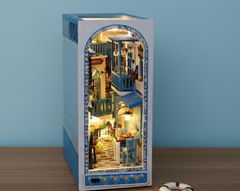 Santorini Book Nook Kit | DIY Mediterranean Alley Miniature with LED Lights