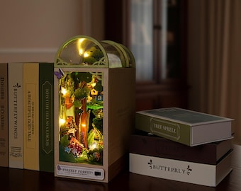 Kit de rincón de lectura Bosque de Luciérnagas, casita miniatura LED para armar, diorama con estante mágico, kit de rompecabezas de madera, regalo para amantes de los libros.