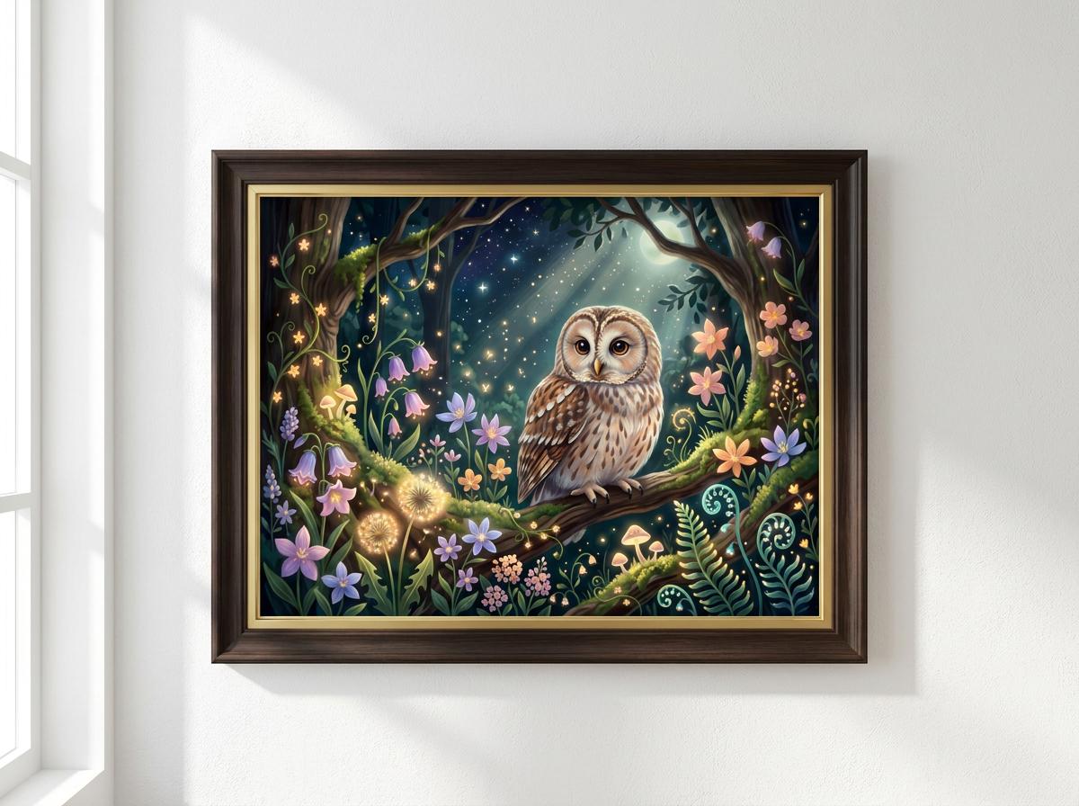 Moonlit Owl Floral Fantasy Puzzle | Owl Jigsaw Puzzle, Woodland Night Art