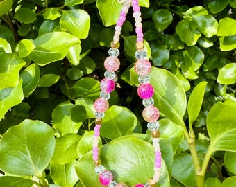 Pink Themed Phone Charm, Summer Beaded Strap, Phone Accessory