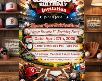 Baseball-Geburtstagseinladung bearbeitbare Vorlage, Rookie des Jahres Sportparty einladen, kleiner Slugger-Jungen-Geburtstag, Foto druckbar