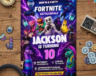 Fort Game Birthday Invitation, Editable Gamer Party Invite, Battle Royale Video Game Birthday, Canva Template, Kids Gaming Invite