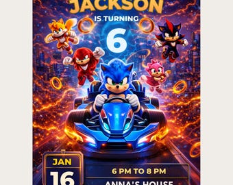 Sonic Geburtstagseinladung bearbeitbare Canva Vorlage, Sonic The Hedgehog Party einladen, Kinder Jungen Geburtstag einladen, digitaler Download