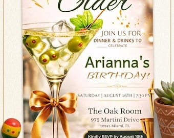 Eine etwas ältere Geburtstagseinladung, bearbeitbare Espresso Martini-Party einladen, klassischer Cocktail-Geburtstag eVite, erwachsene Frauen-Party einladen