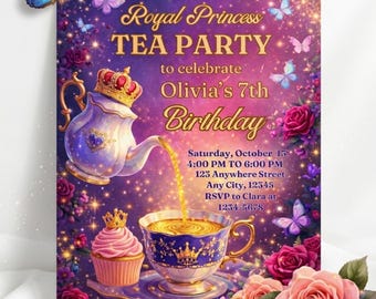 Bearbeitbare Teeparty-Geburtstagseinladung, Par-Tea laden Vorlage ein, rosa Blumen-wunderliche High Tea Party, Mädchen-Geburtstags-Einladung, digitale Datei