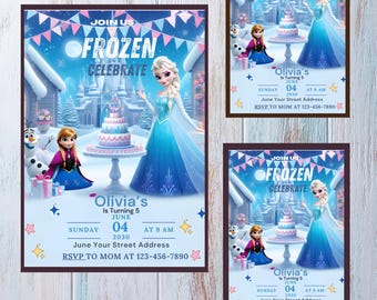Gefrorene Geburtstagseinladung bearbeitbare Canva-Vorlage, Elsa Anna Party einladen, Winter Schneeflocke Prinzessin Thema, Kinder jeden Alters druckbar
