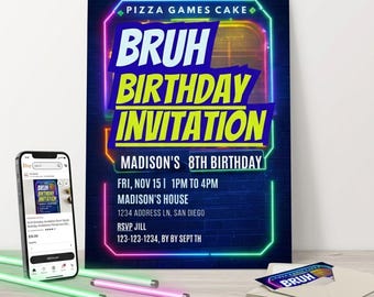 Bruh Geburtstagseinladung, bearbeitbare Gamer-Party einladen, Teen Boy-Geburtstagsvorlage, Neon-Graffiti-Digital-Download, sofortiger Zugriff