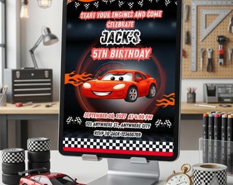 Autos-Geburtstagseinladung, Lightning McQueen bearbeitbare Canva einladen, Kinder Cars Party Einladung, druckbare digitaler Download