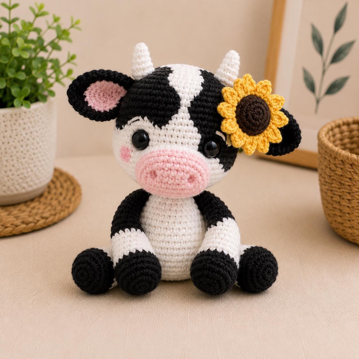 30 Sunflower Cow Crochet Patterns to Bring Rustic Farm Charm to Your Home 23 Realistic Bull Calf Crochet Pattern with Sunflower Accent