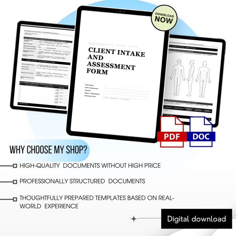 Non-medical Home Care Client Assessment Form | Client Intake Form ...