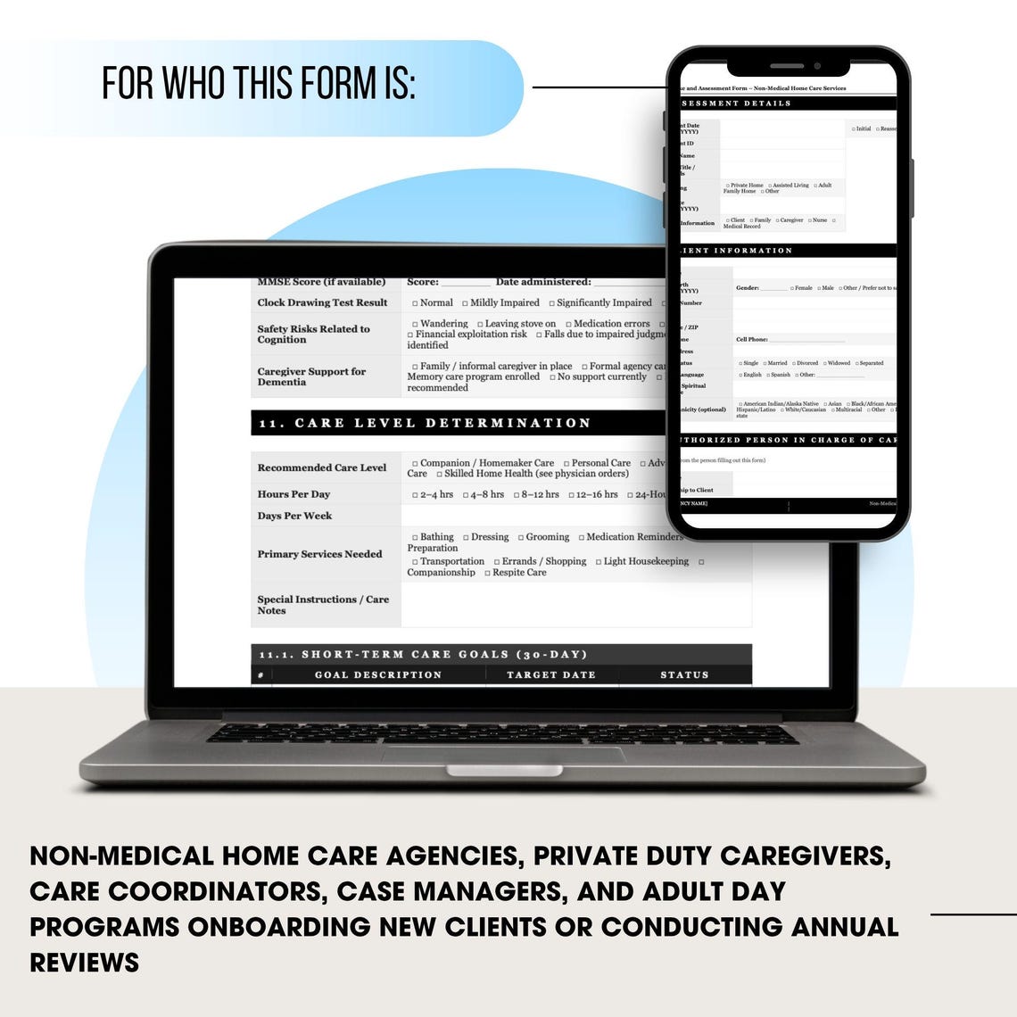 Non-medical Home Care Client Assessment Form | Client Intake Form ...