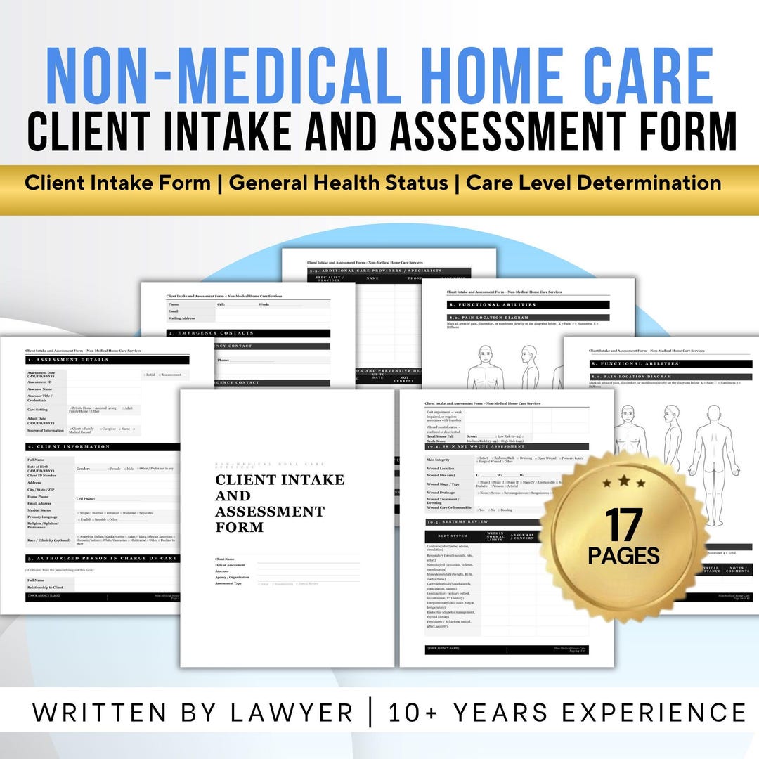 Non-medical Home Care Client Assessment Form | Client Intake Form ...