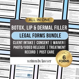 Samtyckesblanketter för Botox och fillers | Avstående från läppfyllning | Intagningsblanketter för Med Spa | Mallar för injektionsblanketter för sjuksköterskor | Neurotoxinblanketter, fillers