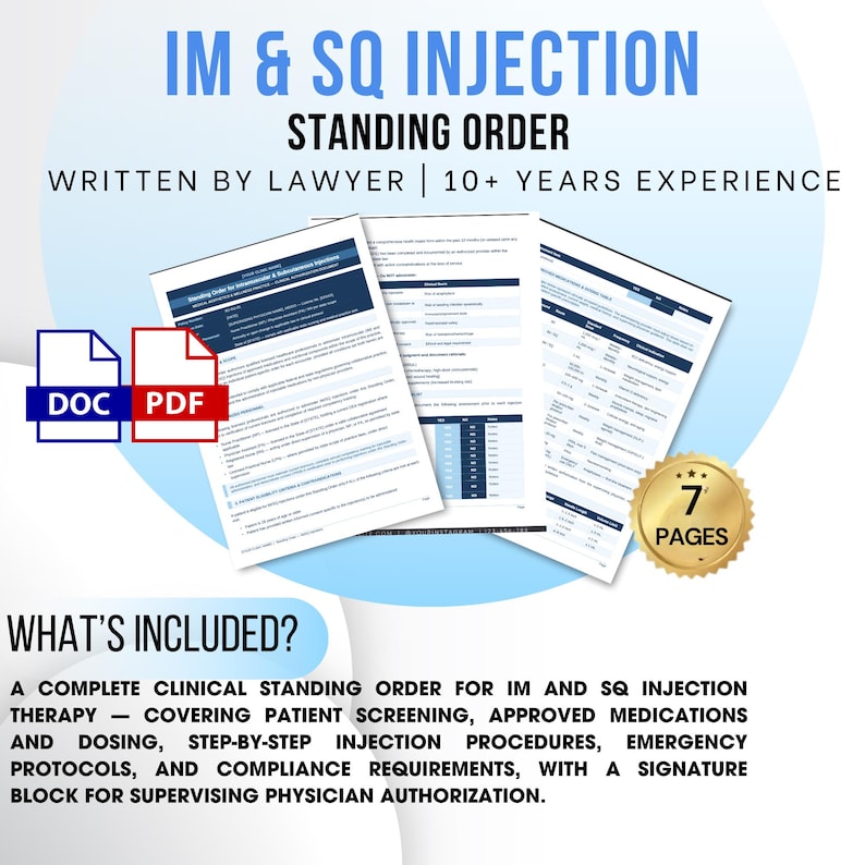 Im Injection Forms IM & SQ Injection Standing Order Template | Vitamin Shots B12 Lipo-c ...