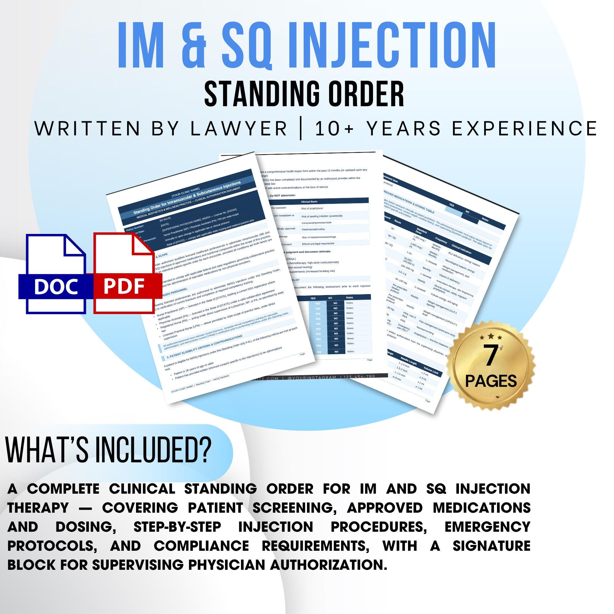 Single Injection Form IM & SQ Injection Standing Order Template | Vitamin Shots B12 Lipo-c ...