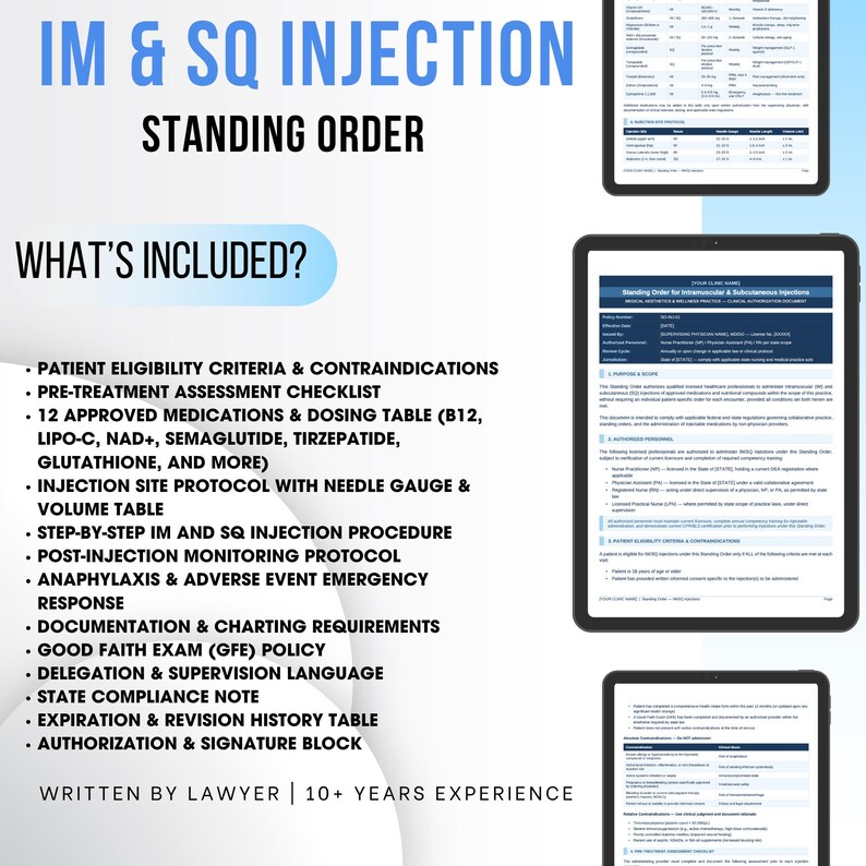 All Injection Forms IM & SQ Injection Standing Order Template | Vitamin Shots B12 Lipo-c ...