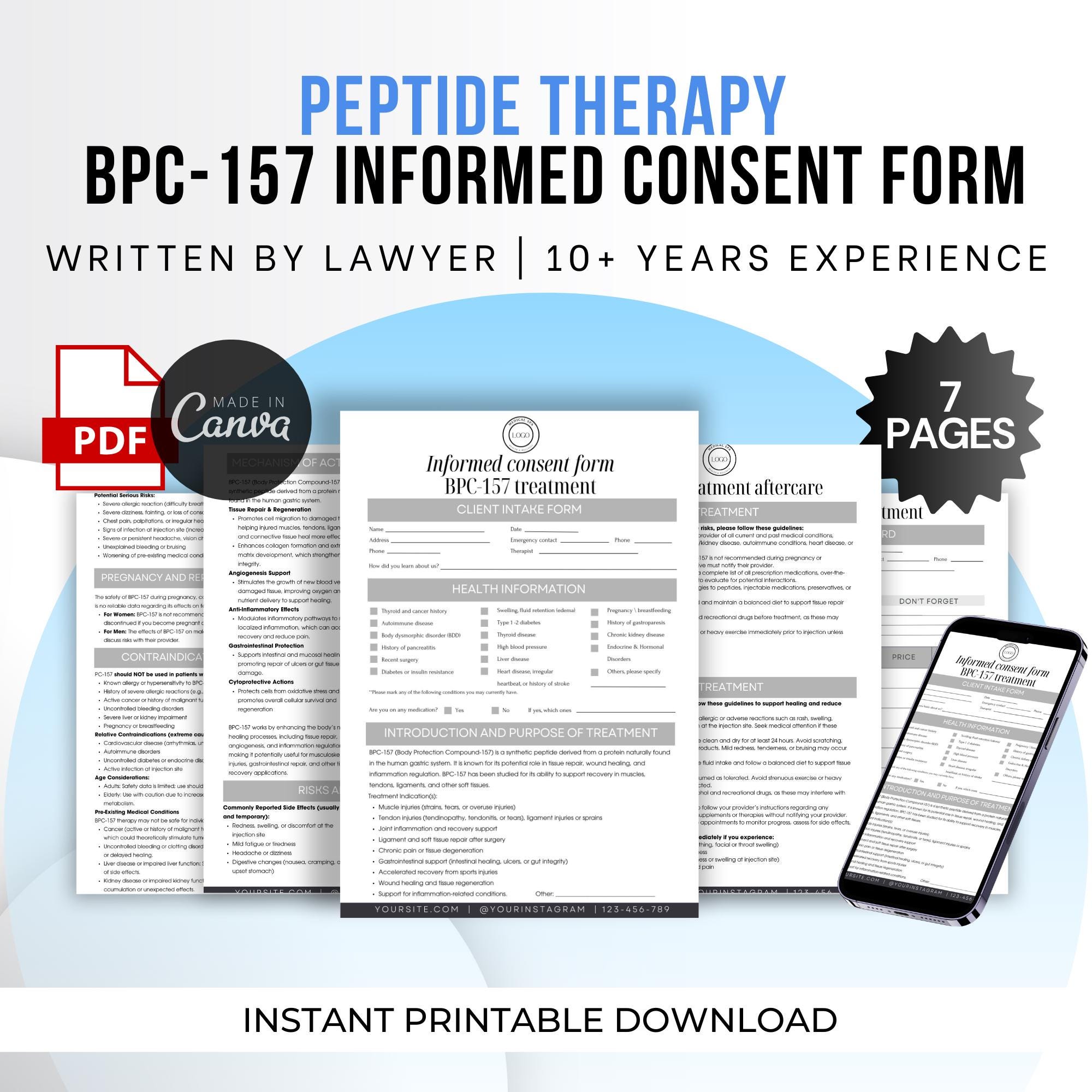 BPC-157 Informed Consent Form Template | Peptide Therapy Forms Consent ...