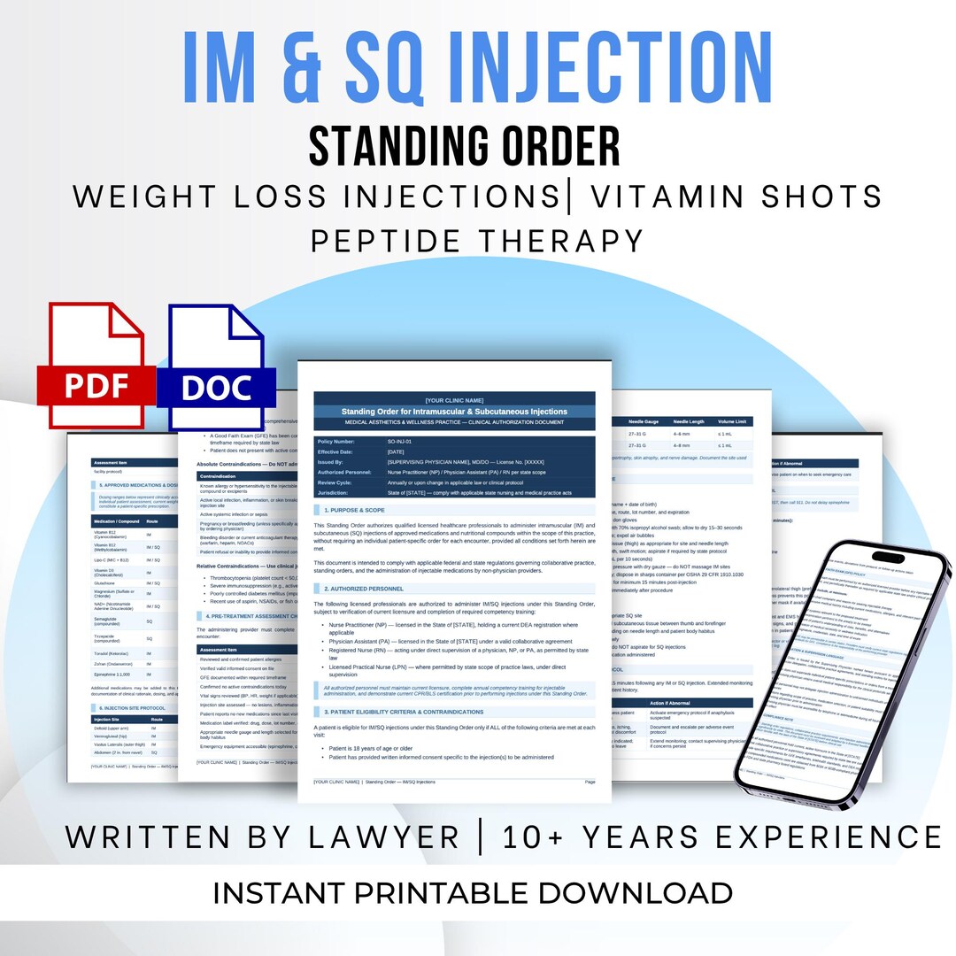 Template Injection Table IM & SQ Injection Standing Order Template | Vitamin Shots B12 Lipo-c ...