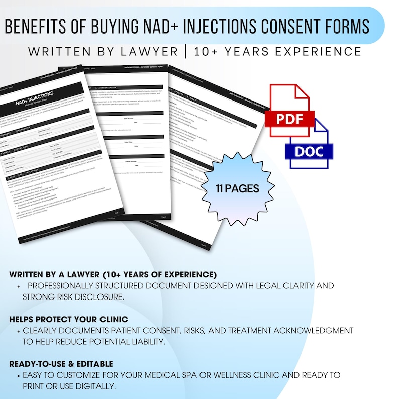 NAD+ Consent Form, IV Therapy Template Form, Peptide Therapy Form, Nad ...