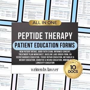 Pakiet dla pacjenta terapii peptydowej | Formularze edukacyjne dotyczące zgody na przyjęcie, badania w dobrej wierze, BPC-157, CJC-1295, Sermorelin NP, edukacja pacjenta