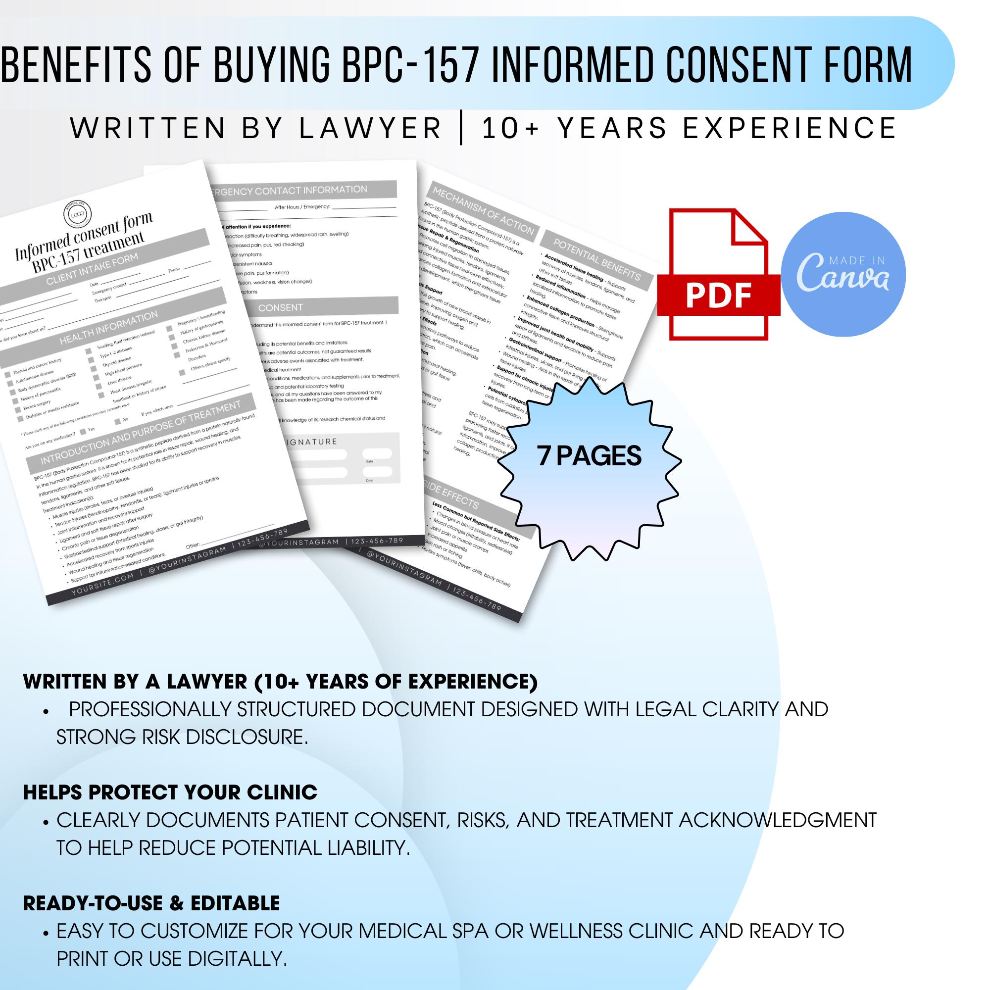 BPC-157 Informed Consent Form Template | Peptide Therapy Forms Consent ...